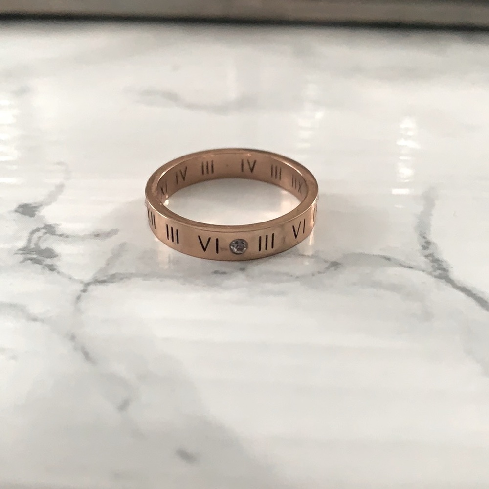 Rose gold Roman numeral ring
